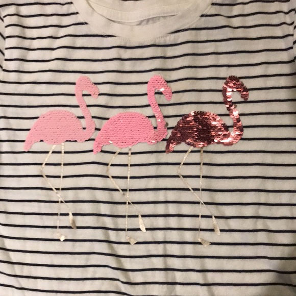 Gap White and Black Stripe T-shirt with flamingo flip sequins, NWOT - Picture 2 of 5